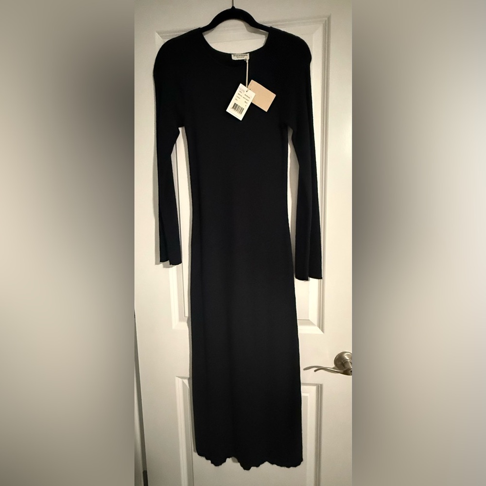 NWT BRUUN & STENGADE Black Ribbed Long Sleeve Fitted Maxi Dress - Size XS/S